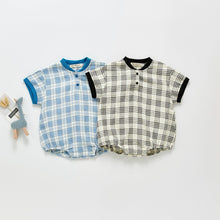 將圖片載入圖庫檢視器 212H10LS-嬰幼兒休閒洋氣三角包屁衣爬服格子短袖連體哈衣
