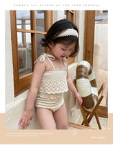 Load image into Gallery viewer, WH70406LS-ins girls one-piece swimsuit hollow lace lace strap swimsuit
