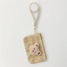 Load image into Gallery viewer, WH81501AC- Korean ins style embroidered bear children&#39;s straw zipper coin purse mom outing key bag wrist clutch bag 
