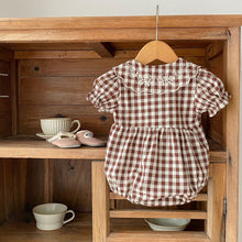 Load image into Gallery viewer, 22245LS-ins summer plaid embroidered collar lantern short-sleeved bodysuit
