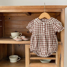 Load image into Gallery viewer, 22245LS-ins summer plaid embroidered collar lantern short-sleeved bodysuit
