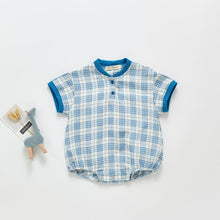 將圖片載入圖庫檢視器 212H10LS-嬰幼兒休閒洋氣三角包屁衣爬服格子短袖連體哈衣
