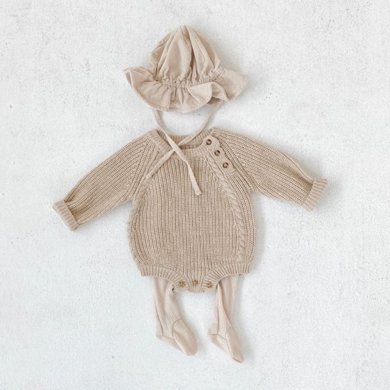 WH91202LS-ins children's spring and autumn new Korean version infant baby simple knitted romper loose pullover long sleeve triangle climbing