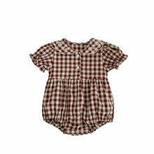 Load image into Gallery viewer, 22245LS-ins summer plaid embroidered collar lantern short-sleeved bodysuit
