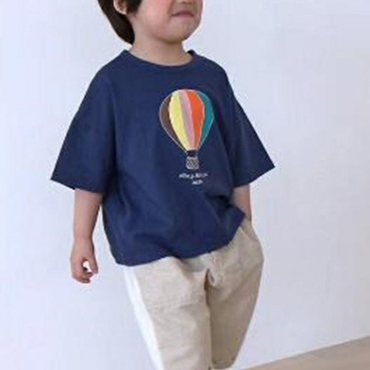 23D111SE-ins children's summer new tops simple Korean version cute hot air balloon print boys and girls cotton short-sleeved T-shirt
