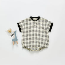 將圖片載入圖庫檢視器 212H10LS-嬰幼兒休閒洋氣三角包屁衣爬服格子短袖連體哈衣
