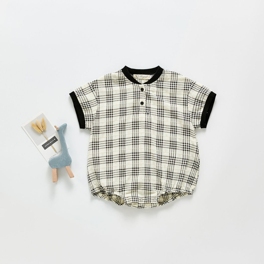 212H10LS-嬰幼兒休閒洋氣三角包屁衣爬服格子短袖連體哈衣