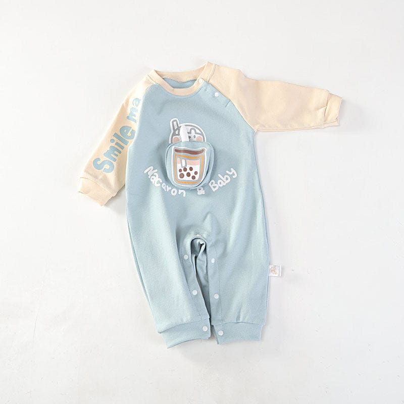 km1656LS-Spring and Autumn Pearl Milk Tea Contrast Color Long Sleeve Climbing Suit 