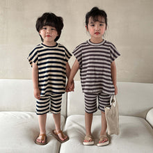 Load image into Gallery viewer, X81017TG-Summer waffle striped short-sleeved top + shorts two-piece set 
