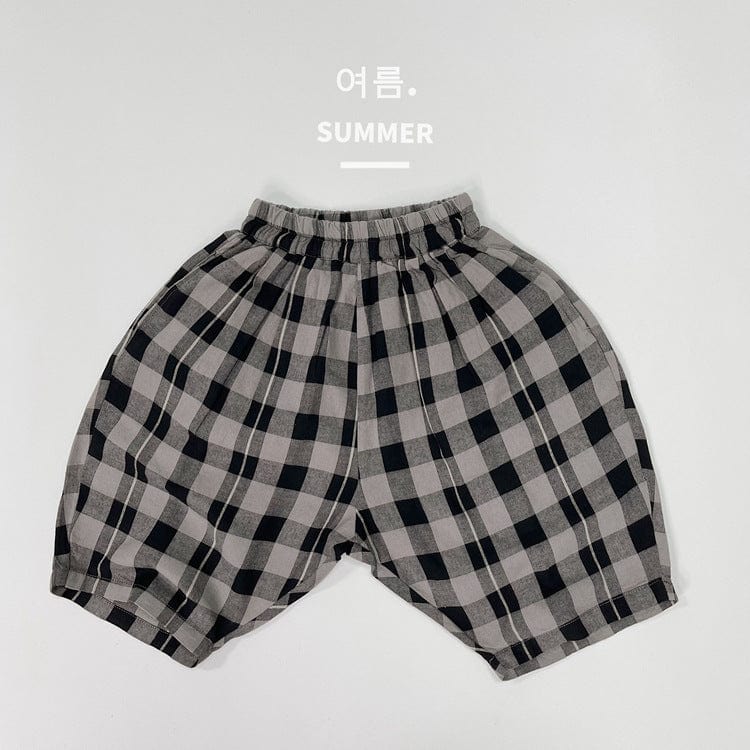 1199PA-夏季韓版棉麻格子寬鬆五分褲
