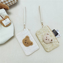 Load image into Gallery viewer, WH81501AC- Korean ins style embroidered bear children&#39;s straw zipper coin purse mom outing key bag wrist clutch bag 
