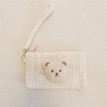Load image into Gallery viewer, WH81501AC- Korean ins style embroidered bear children&#39;s straw zipper coin purse mom outing key bag wrist clutch bag 
