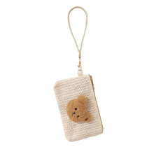 Load image into Gallery viewer, WH81501AC- Korean ins style embroidered bear children&#39;s straw zipper coin purse mom outing key bag wrist clutch bag 
