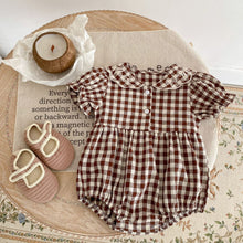 Load image into Gallery viewer, 22245LS-ins summer plaid embroidered collar lantern short-sleeved bodysuit
