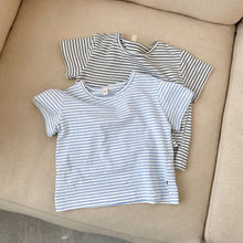將圖片載入圖庫檢視器 X90117SE-2022新款夏季兒童短袖細條紋t卹中小男女童寶寶日系簡約寬鬆上衣t
