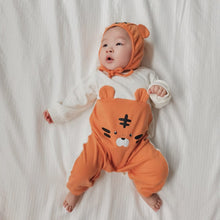 Load image into Gallery viewer, AL678648547426LS-ins style Korean version baby crawling clothes 2022 new spring and autumn tiger shape color matching children&#39;s romper (with hat)
