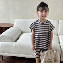 Load image into Gallery viewer, X81017TG-Summer waffle striped short-sleeved top + shorts two-piece set 
