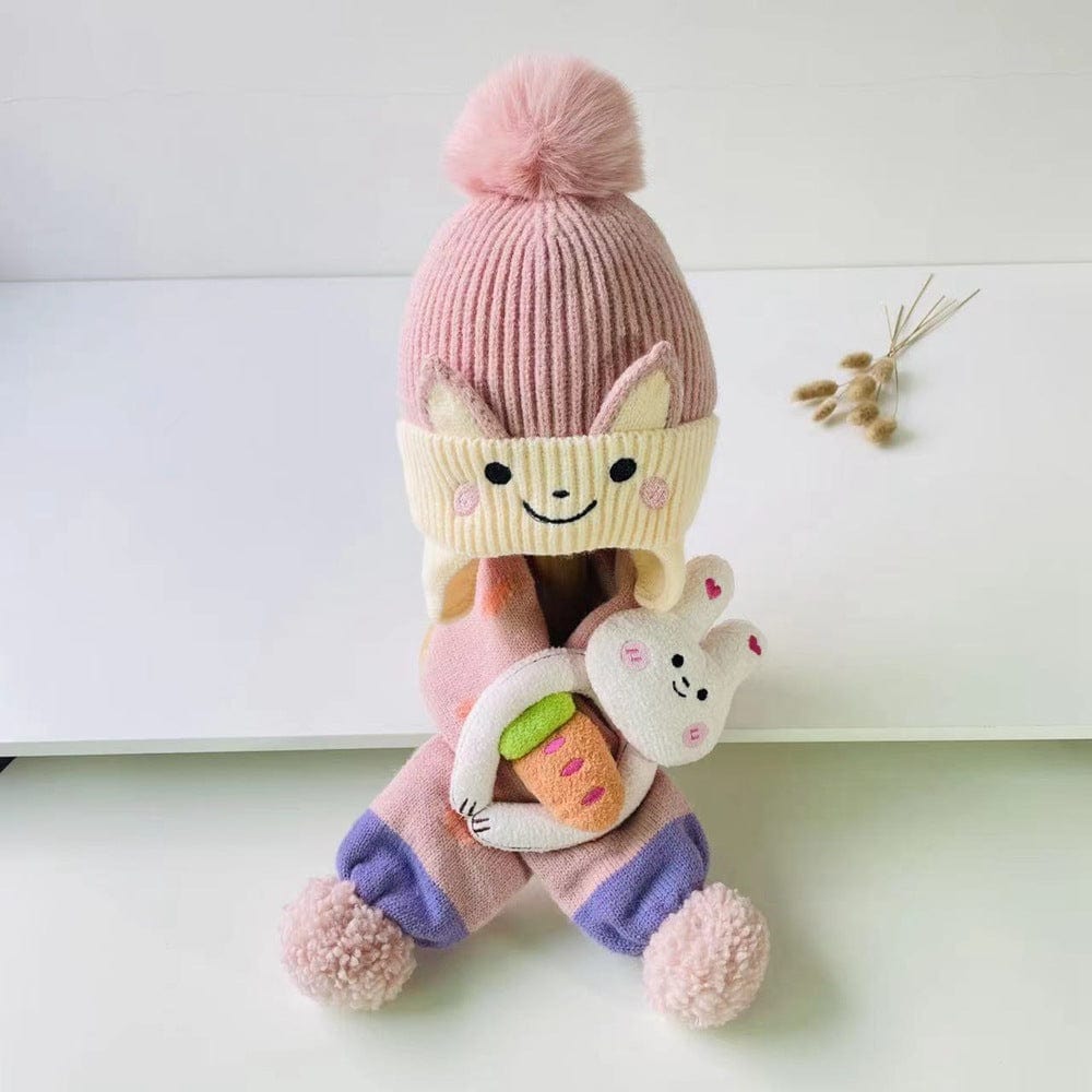 DJ16AC-Autumn and winter warm wool hat + animal scarf two-piece set