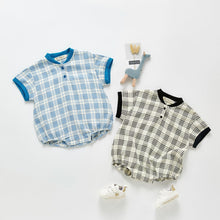 將圖片載入圖庫檢視器 212H10LS-嬰幼兒休閒洋氣三角包屁衣爬服格子短袖連體哈衣
