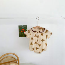 將圖片載入圖庫檢視器 102360LS-韓版童裝夏款男女童波點卡通小熊連體衣嬰幼兒洋氣翻領包屁衣
