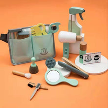 Load image into Gallery viewer, OJR210318AC-Wooden children&#39;s play house makeup fun hairdressing bag toy simulation comb hair dryer wooden toy
