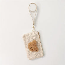 Load image into Gallery viewer, WH81501AC- Korean ins style embroidered bear children&#39;s straw zipper coin purse mom outing key bag wrist clutch bag 

