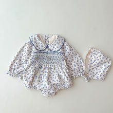 Load image into Gallery viewer, 223H39LS-Korean autumn style 2022 infant crawling clothes long-sleeved small floral waist romper baby girl hooded jumpsuit
