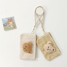 Load image into Gallery viewer, WH81501AC- Korean ins style embroidered bear children&#39;s straw zipper coin purse mom outing key bag wrist clutch bag 
