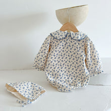 Load image into Gallery viewer, 223H39LS-Korean autumn style 2022 infant crawling clothes long-sleeved small floral waist romper baby girl hooded jumpsuit
