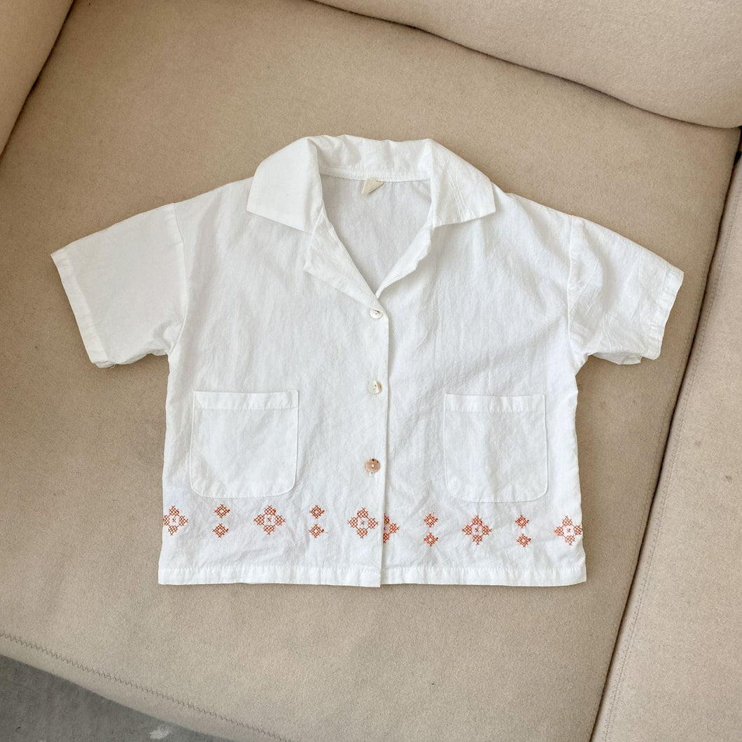 X90025SE-夏季2022新品兒童刺繡襯衫中小男女童寶寶日系短袖文藝範襯衣上衣